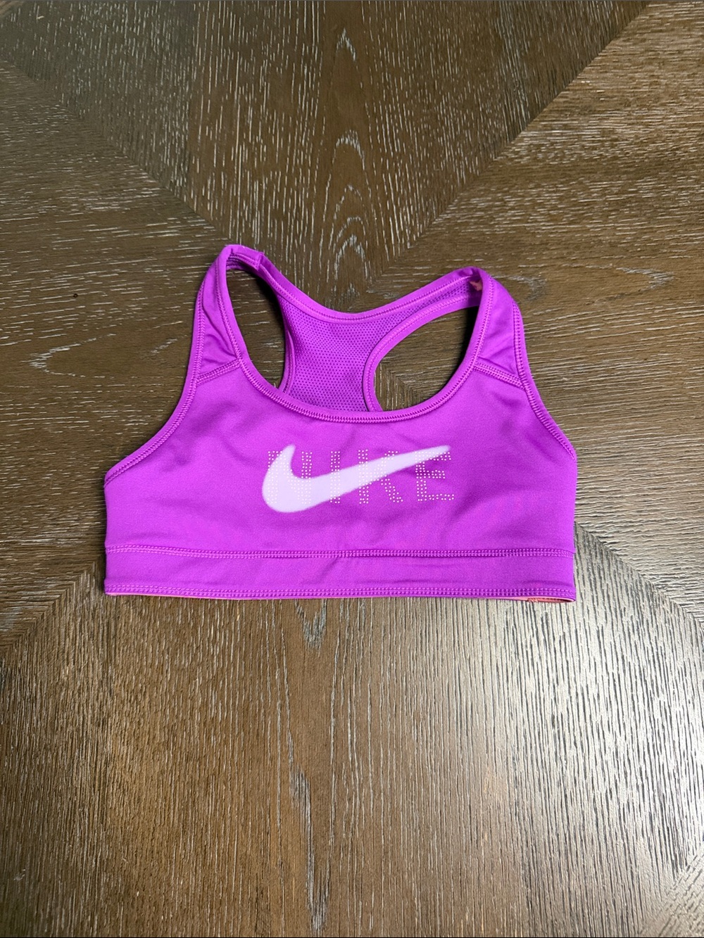 Nike Girls' Pink-Purple Racerback Sports Bra with White Swoosh